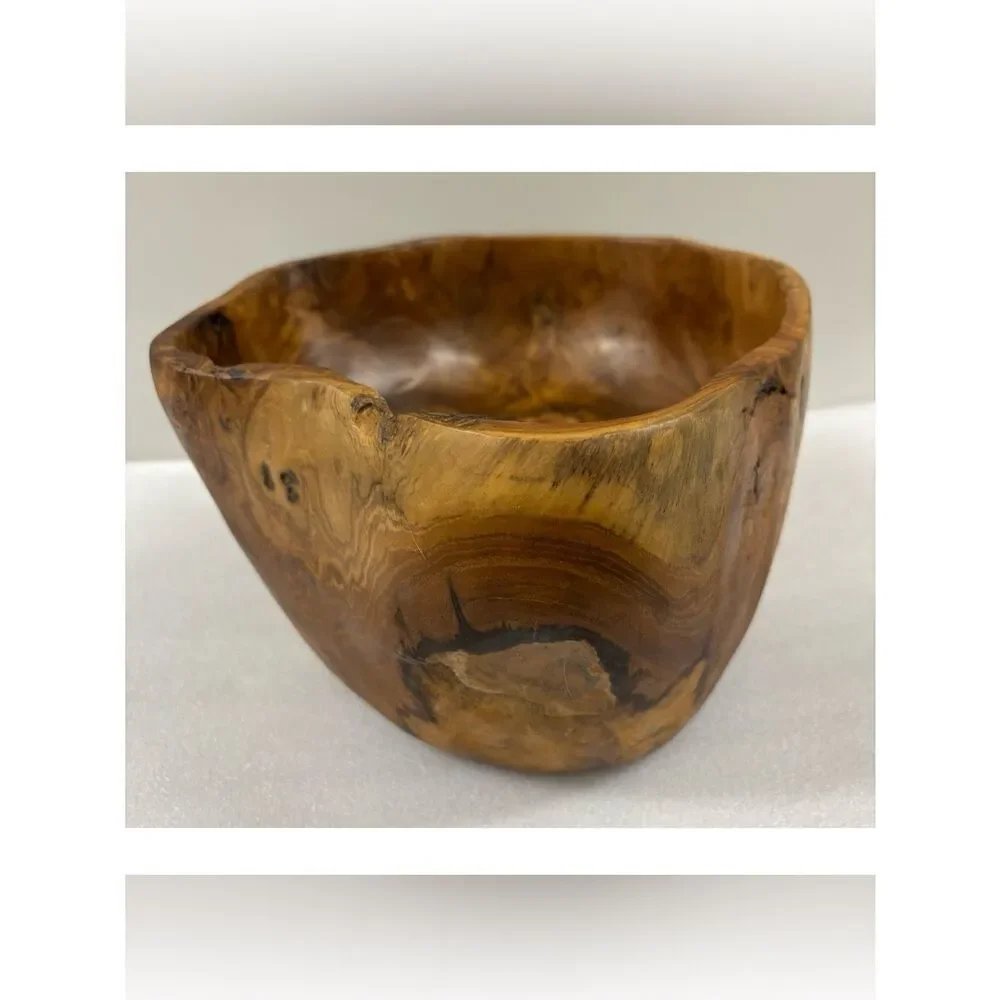 Vintage Pottery Barn Organic Teak Carved Wood Decorative Bowl - Natural Brown